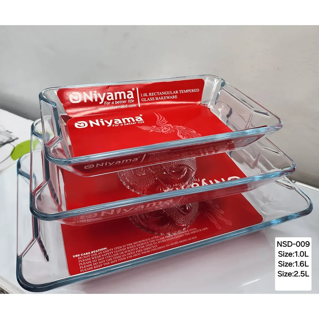 Niyama 3 Pcs Tempered Glass Rectangular Shaped Serving Bowls Set NSD-009