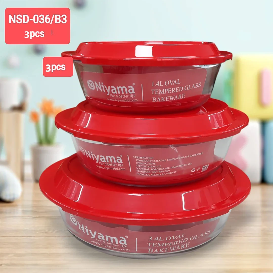 3 pic Oven Glass Round Shaped Casserole Set Niyama